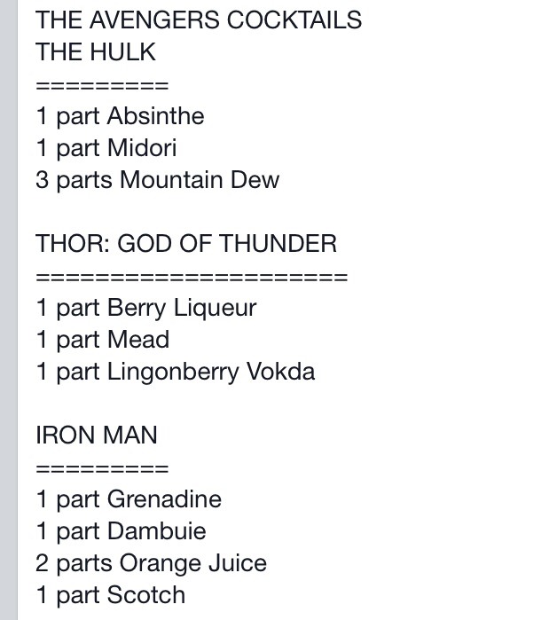 🌍🌎 The Avengers Cocktails🌎🌍