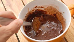 3.Remove melted chocolate from heat. Mix melted chocolate with salt/milk mixture.