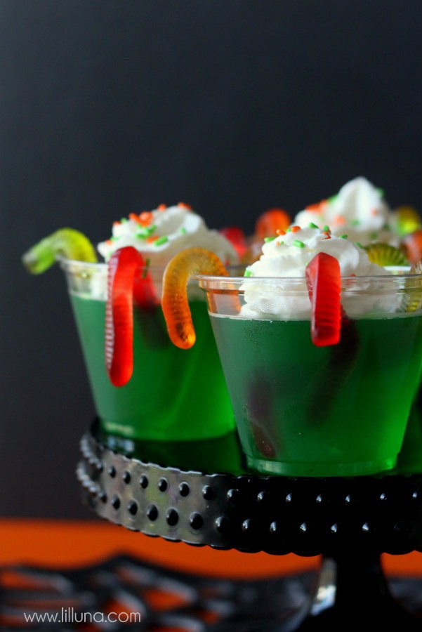 Make some jello and put gummy worms in them.