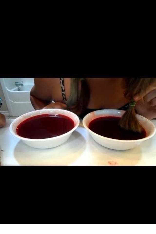 After. Pour the mixture into a bowl and leave the section of hair you want to be dip dyed in the the bowl(s) for 10-30minutes