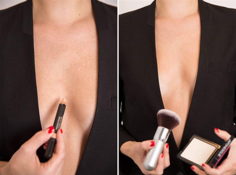 Chest pimples  Much like your face use a concealer to cover it up. Next use a translucent powder to prevent it from wearing off.