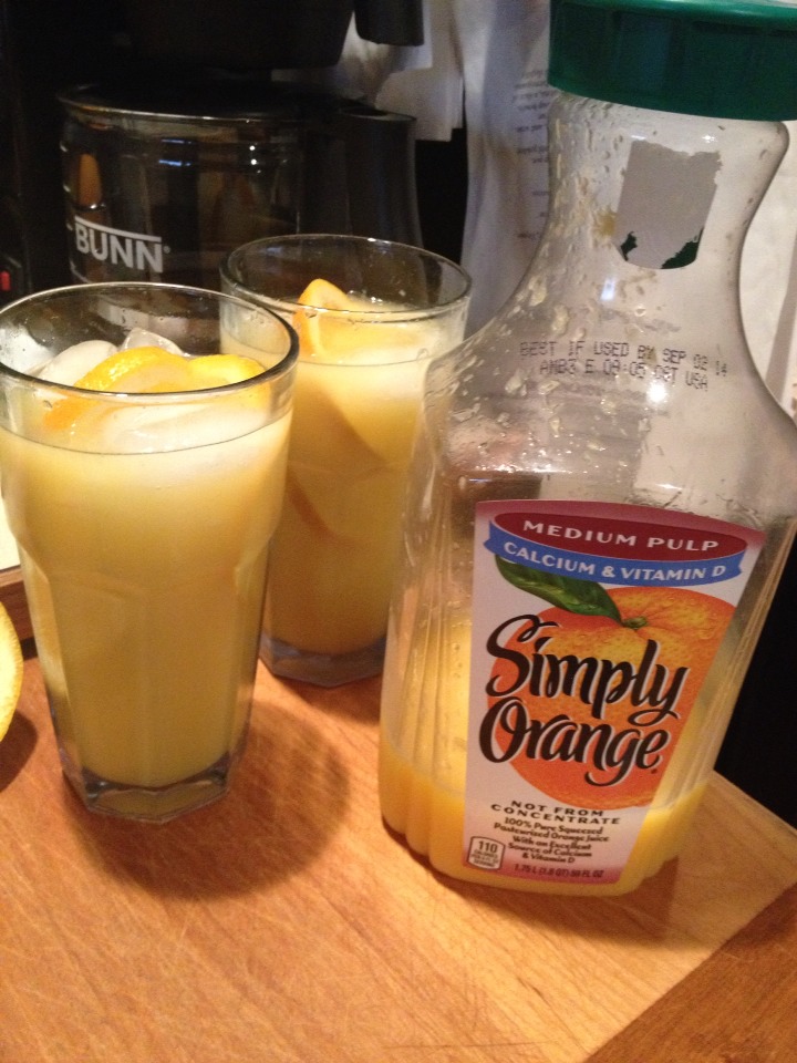 Fill the rest of your glass with orange juice & enjoy!!