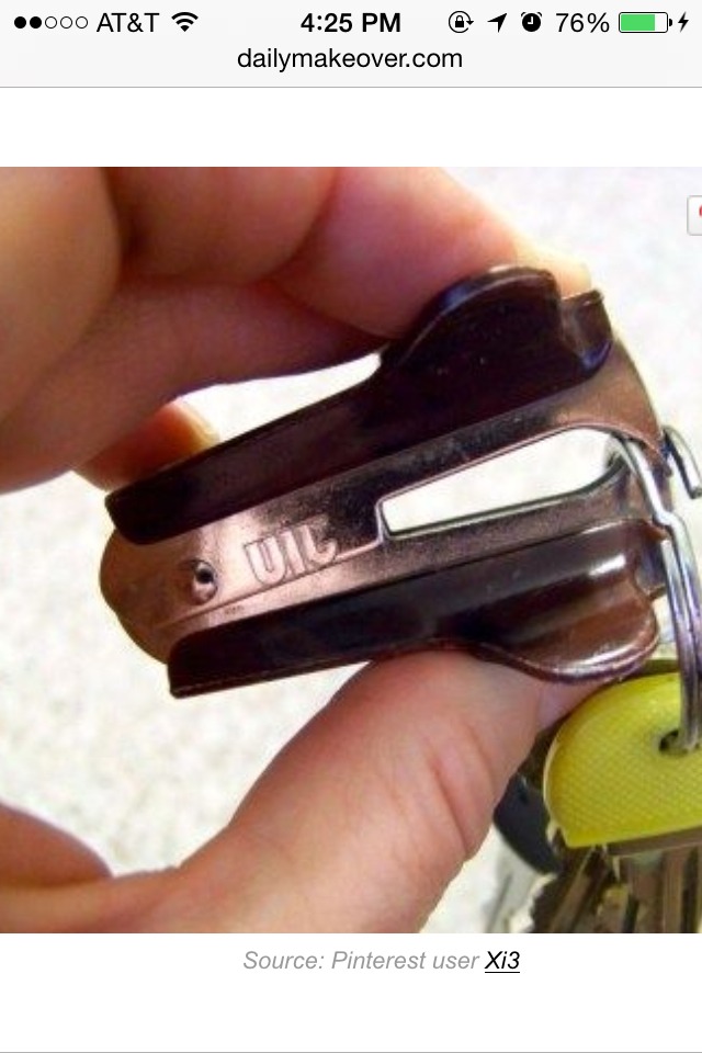 7. If you need to add a key to your key ring but don’t want to chip your nail polish, use a staple remover to hold it open.