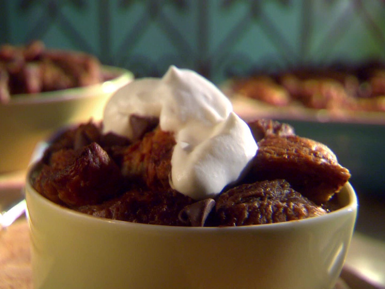 Chocolate bread pudding with bourbon sauce 