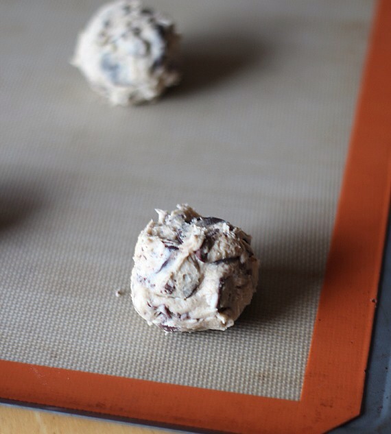 I experimented and found it to be easier to roll into balls onto your tin to bake!