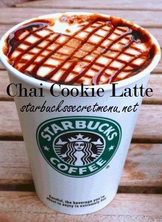 Chai Cookie Latte: 
Order a Chai Tea Latte, add an extra 1-2 pumps of chai syrup, add 1-2 pumps of hazelnut syrup, add Java chips and top with hazelnut syrup & cinnamon dolce sprinkles 