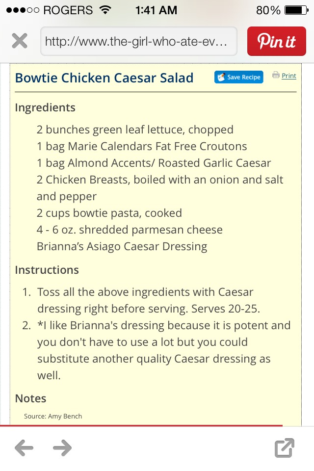 Bowtie Pasta Chicken Caeser Salad!