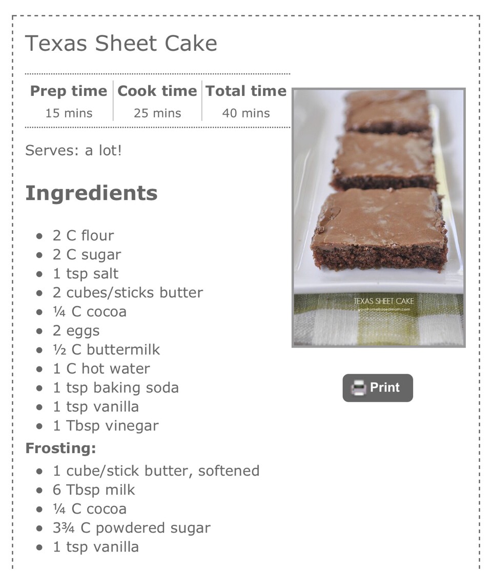 Texas Sheet Cake. Combination Of A Chocolate Cake And Brownie All In One. 😍