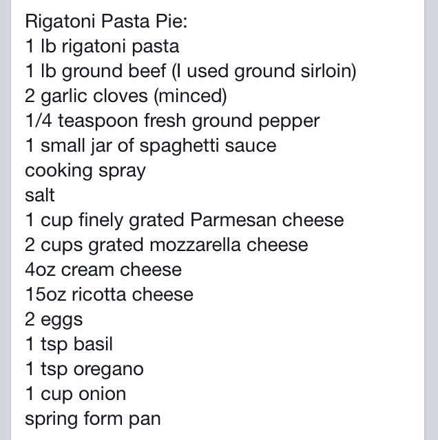 Rigatoni Pasta Pie. 