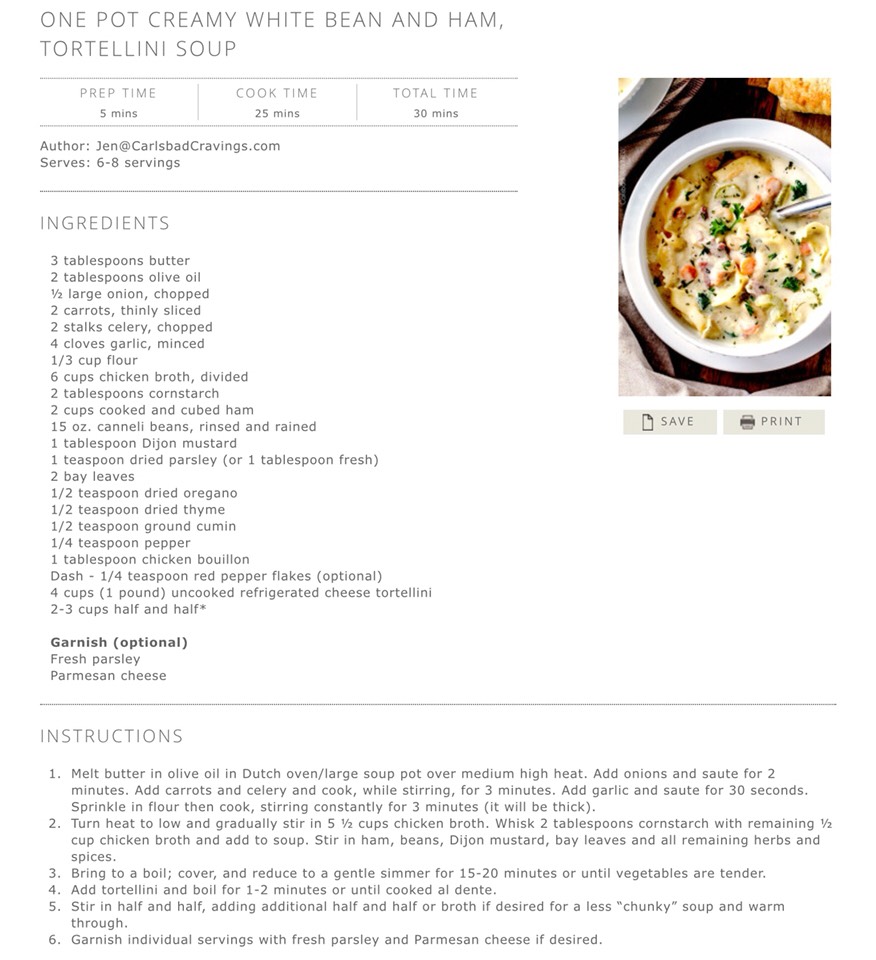 One Pot, Creamy White Bean And Ham Tortellini Soup