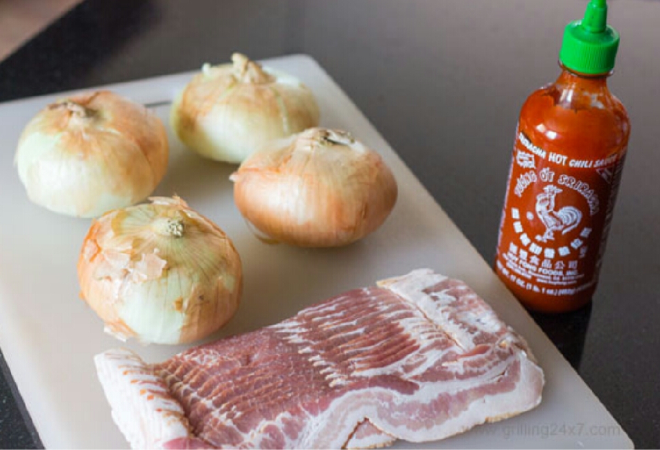 Smoked Bacon Wrapped Onion Rings – Spicy Sriracha Onion Rings