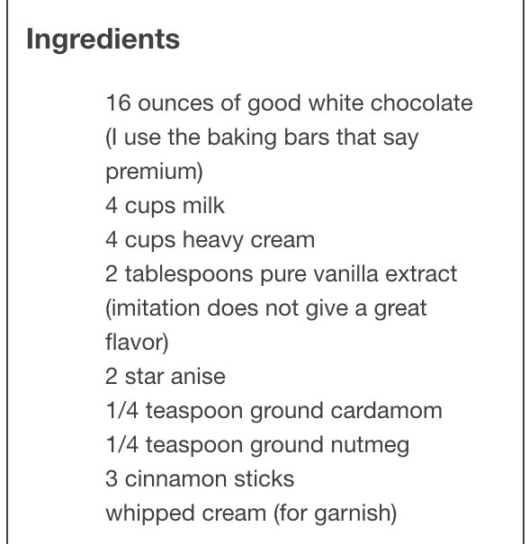 "DELICIOUS SPICED WHITE CHRISTMAS COCOA"