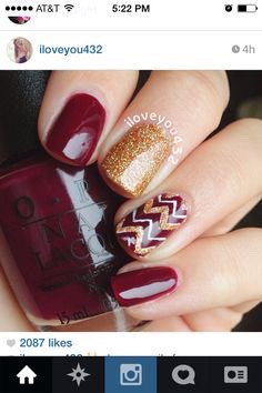 One glitter nail and a designed nail 