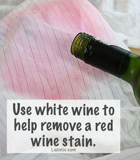 Got red wine stains? then use white wine and pour it on your stained shirt and then put it in the wash and the white wine keeps the red wine from setting in on your shirt.