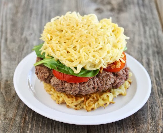 7. Homemade Ramen Burger: This is the perfect recipe for that “wow, really!?” reaction. Hamburgers and ramen are two of the most popular foods on the planet, so this mashup only makes sense — even if it is a bit messy to eat! (via Kirbie Cravings)