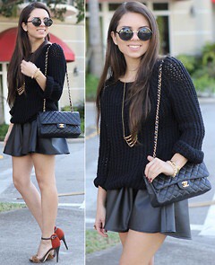 Black skirt + black sweater = simple chic