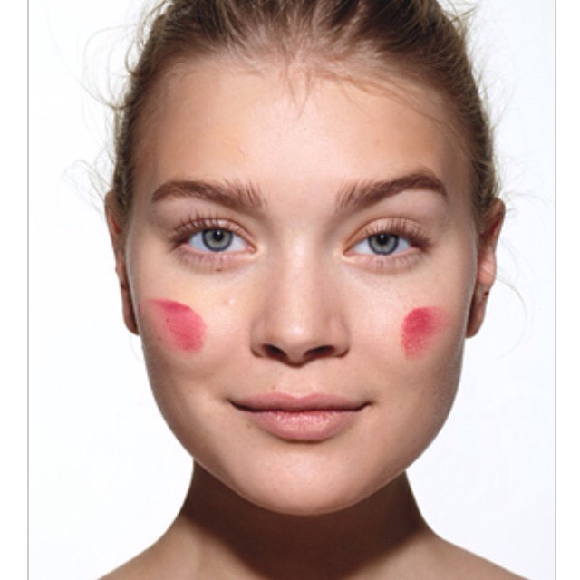 Step three: Blush. Forget about blending with powder blush and use a cream to make your skin look luminescent. Apply to the apple of your cheek, then use your fingers to rub and blend across the cheekbone.