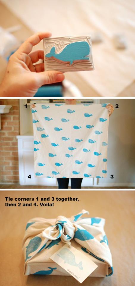 Hand-print fabric for gift wrap that can be used over and over again: