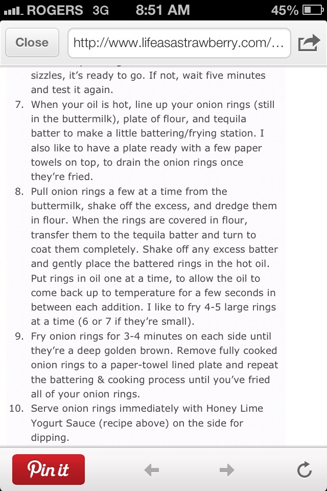 Tequila Battered Onion Rings With Honey Lime Yogurt Dip!