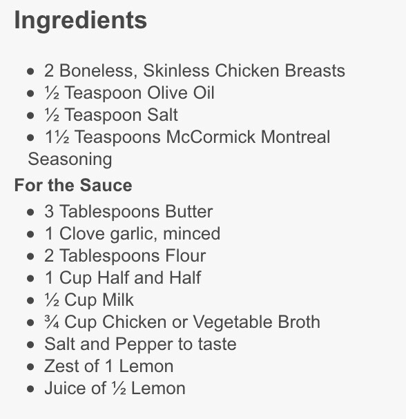 Grilled Chicken With Lemon Cream Sauce 