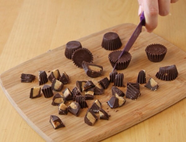 Chop up the peanut butter cups. 
