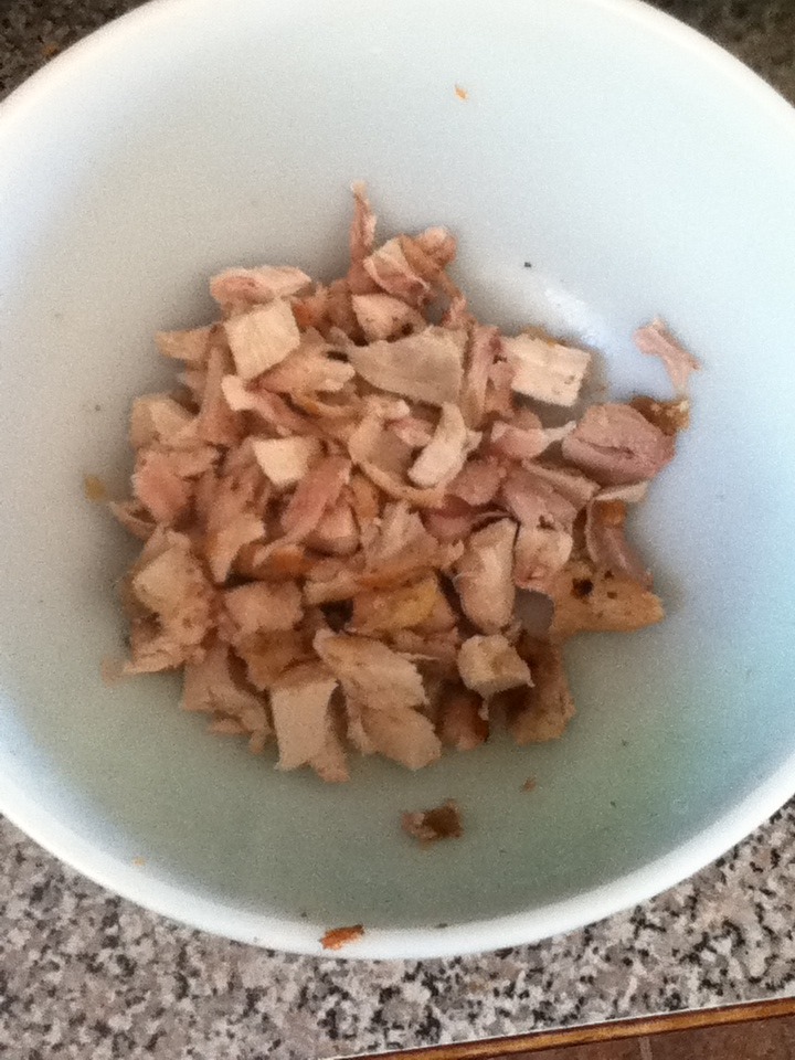 Cut up your leftover chicken into any size or shape.