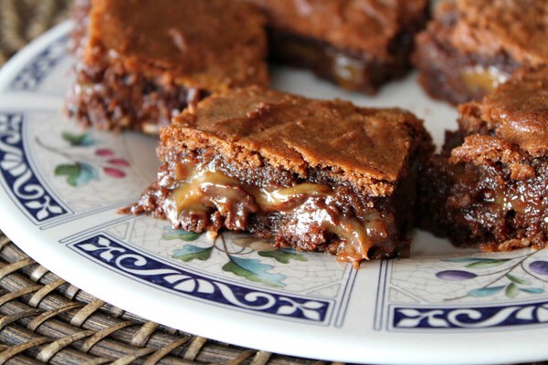 Caramel Filled Basement Brownies. 