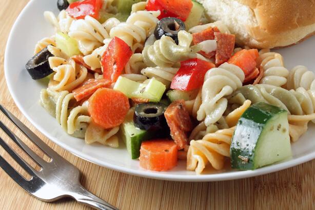 Italian Pasta Salad 

http://www.food.com/recipe/italian-pasta-salad-20801
