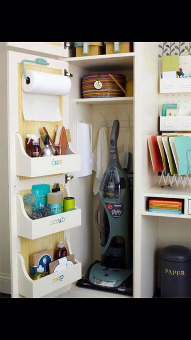 When storing cleaning supples have it all together in one place and make a certain spot for each category like dusting materials , bathroom and kitchen only , laundry, chemical free, outside etc. 