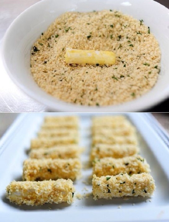 Just Dipped Them In Milk Then Italian Bread Crumbs. Baked For 10 Mins At 425.