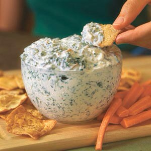 DIRECTIONS
Thaw spinach,squeeze excess water out of it add sour cream and mayonnaise. Add Knorr Vegetable recipe mix add water chestnuts drained & chopped up. Mix all ingredients well and chill in refrigerator for 2 hours.
Serve with crackers, bread or tortilla chips.