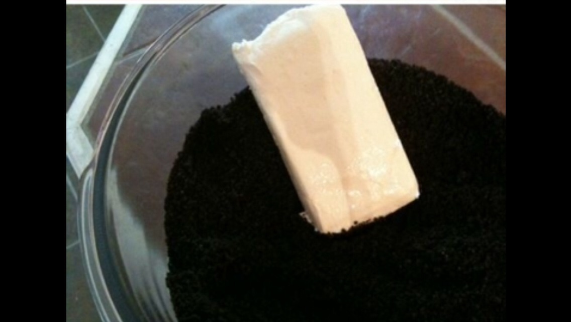 Crush Oreos in a food processor then add cream cheese. Mix until it clumps together.   
Then place in fridge over night.