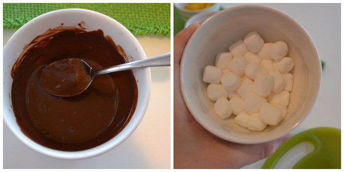 Before building our banana split ( we shared).  I made a simple chocolate syrup by

1) mixing together. 2 tablespoons of milk and  1 teaspoon  of cocoa. 

2) microwaving the mixture for 1 minute. 

3) stirring in 1 dark chocolate square. 

