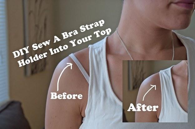 Sew a little tab into a tank to keep bra straps in place.
