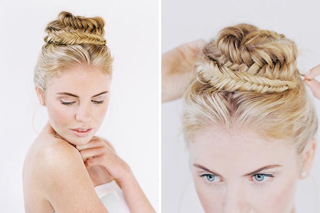 19. Fishtail Bun: Holy smokes. This is it. Love at first sight with this fishtail bun. This super chic hair hack has us hopelessly head over heels. (via Snippet & Ink) 
