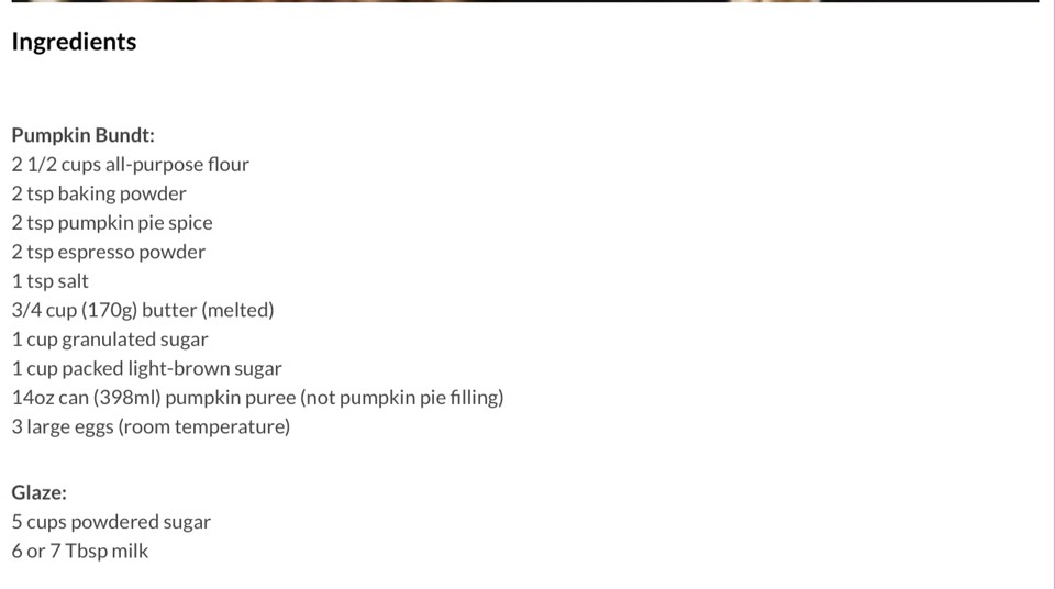 PUMPKIN SPICE LATTE BUNDT CAKE