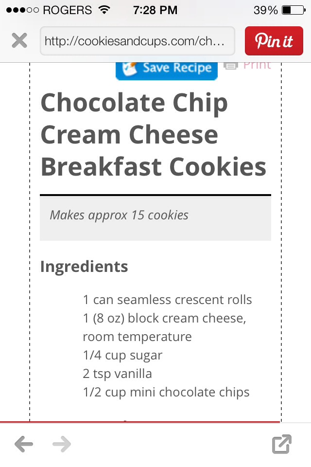 Chocolate Chip Cream Cheese Breakfast Cookies!