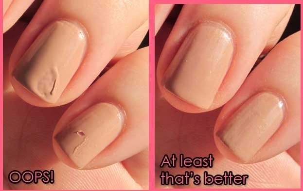 If you get a smudge In your polish lick it!!!
Or lick your finger.. Your saliva reacts with the polish and smooths it out!