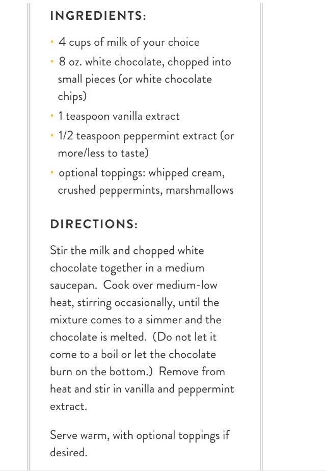 "DELICIOUS PEPPERMINT WHITE HOT CHOCOLATE"