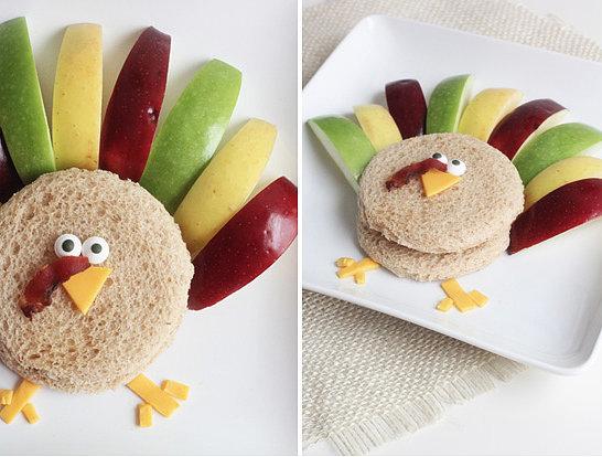 Gobble Gobble
A sandwich and fruit can be such a boring lunch. Jazz it up by turning it into a turkey.