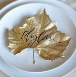 5. Spray paint autumn leaves red, gold, silver or white and use a sharpie/permanent to write place names for your special Thanksgiving guests. Probably the cutest idea ever! 
