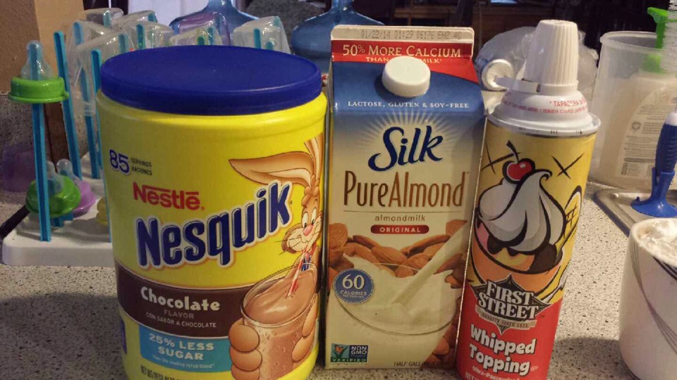 pure almond milk and chocolate power makes amazing hot chocolate for cold weather