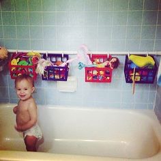 Small storage crates for bath time toys