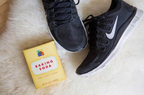 Pour a little bit of baking soda in your sneakers after a workout to soak up the sweat and eliminate odor.
