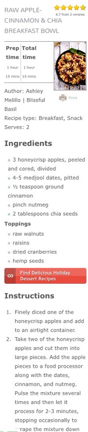Raw Apple Cinnamon Chia Breakfast Bowl
