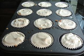 Pre-heat the oven to 350 degrees F.
Crush your slivered almonds.
In a mixing bowl whisk together the almond flour, almonds, baking soda, salt, sugar and cinnamon. Add the butter and combine with a spoon.
Line a muffin tin with liners. Push the almond mixture into the bottom of the liners.
Bake for