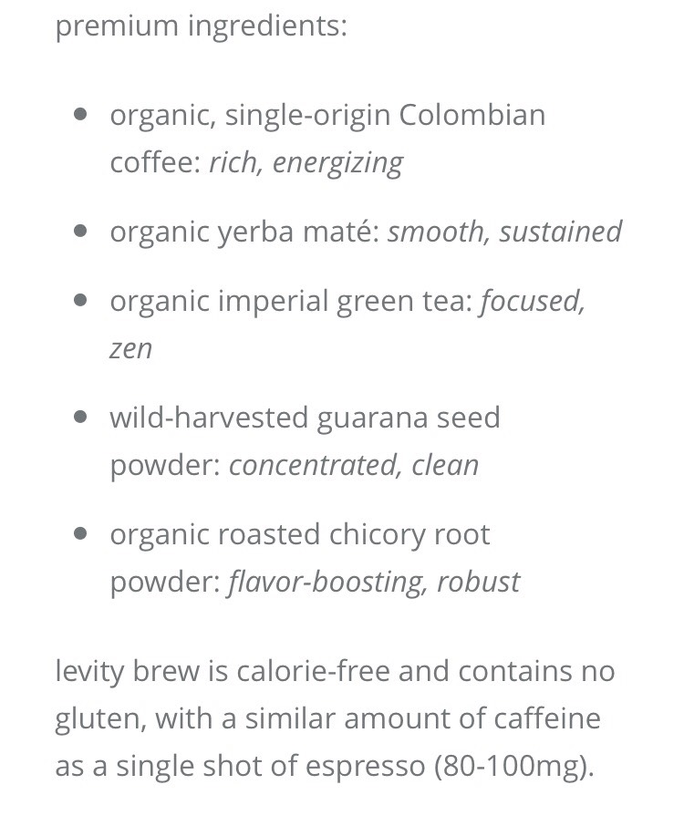 Levity brew gives you both wonderful benefits of coffee and tea 😱.. The have high quality coffee and tea all in one drink. How amazing is that😍. 

You can purchase this product right here on my tip starting next page.😎
