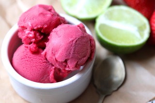 Strawberry & Lime Sorbet 

http://www.food.com/recipe/strawberry-and-lime-sorbet-ww-498993
