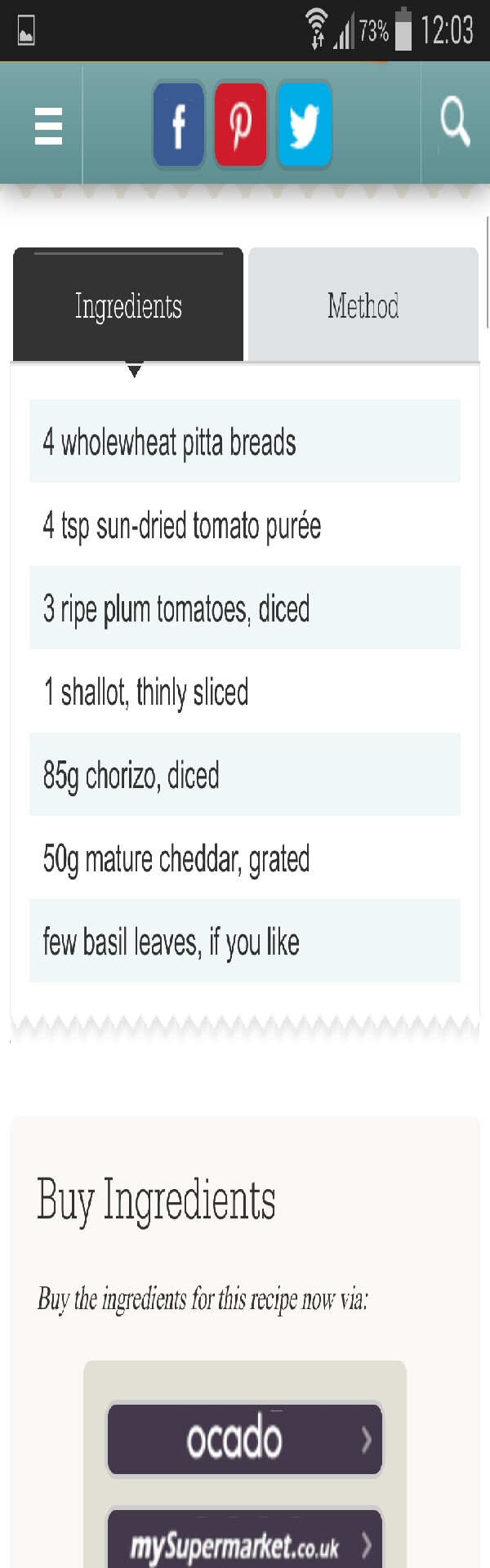 Use wholemeal pitta & reduced fat cheeses for lower calorie options