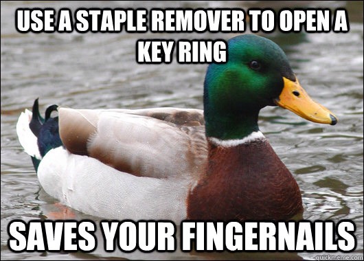 👍🏻If you need to add a key to your key ring but don’t want to chip your nail polish, use a staple remover to hold it open.

👣Use antiperspirant on your feet to prevent blisters. Just swipe a bit on where your shoe rubs your foot. This will help reduce friction and keep the area dry

